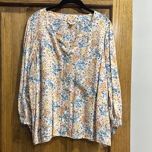 a.n.a Multi-Color Floral V-Neck Peasant Blouse